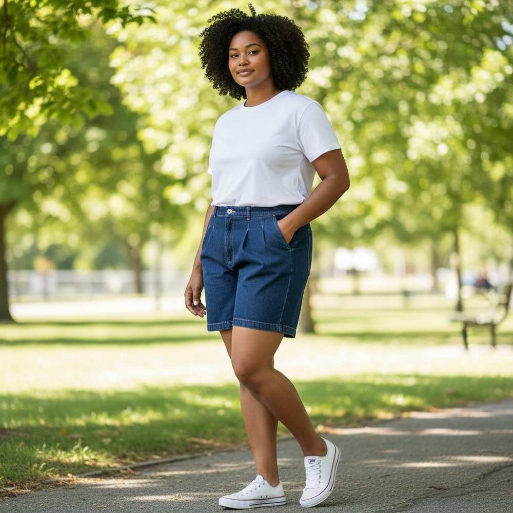 Terra & Sky Drapey Shorts 22W Blue NWT Elena Wash Pleated Denim Plus Size